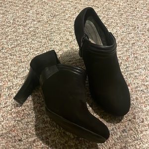 Solesenseability memory foam faux suede booties with 3 inch heel